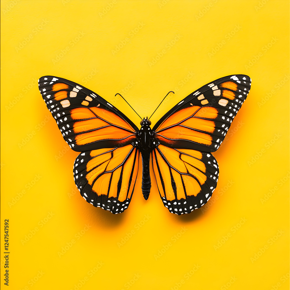 Obraz premium Vibrant Yellow Butterfly: A Stunning Close-Up of a Colorful Butterfly on a Sunny Yellow Background, Perfect for Spring Designs, Nature-Inspired 