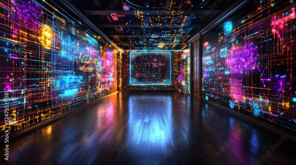 Fototapeta premium A virtual classroom setup with holographic screens.