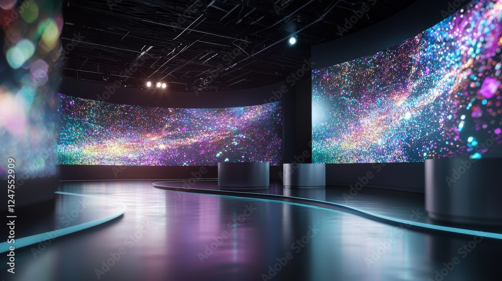 Obraz premium A virtual classroom setup with holographic screens.