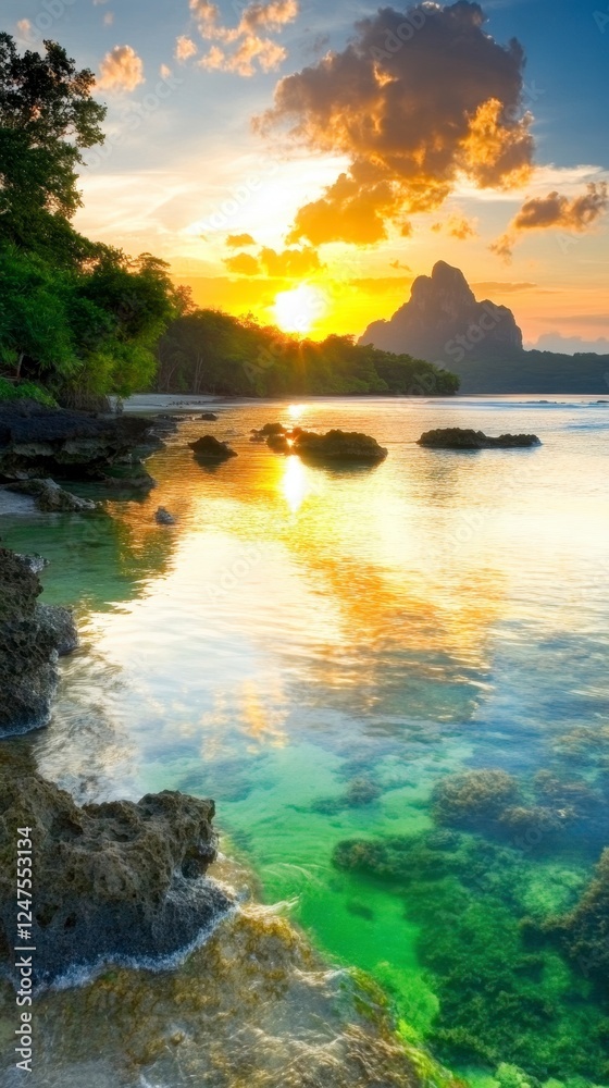 Tropical Sunset Seascape Over Calm Water Tropical Sunset Seascape Over Calm Water