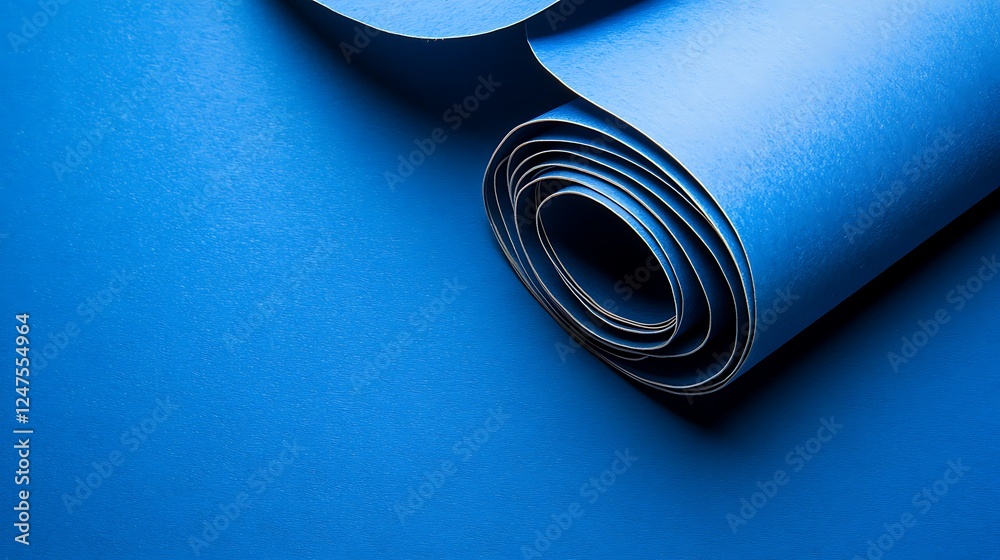 Rolled blue mat, studio shot, background Rolled blue mat, studio shot, background