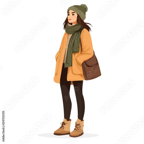 Irish Women's Winter Fashion | Cozy & Traditional Outfit Vector Illustration
