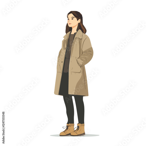 Israeli Women's Winter Wardrobe | Modern & Traditional Outfit Vector Illustration
