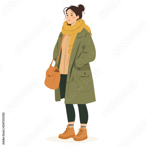 Israeli Women's Winter Wardrobe | Modern & Traditional Outfit Vector Illustration
