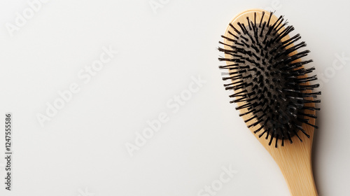 wooden hair brush for hair  isolated on white  background photo