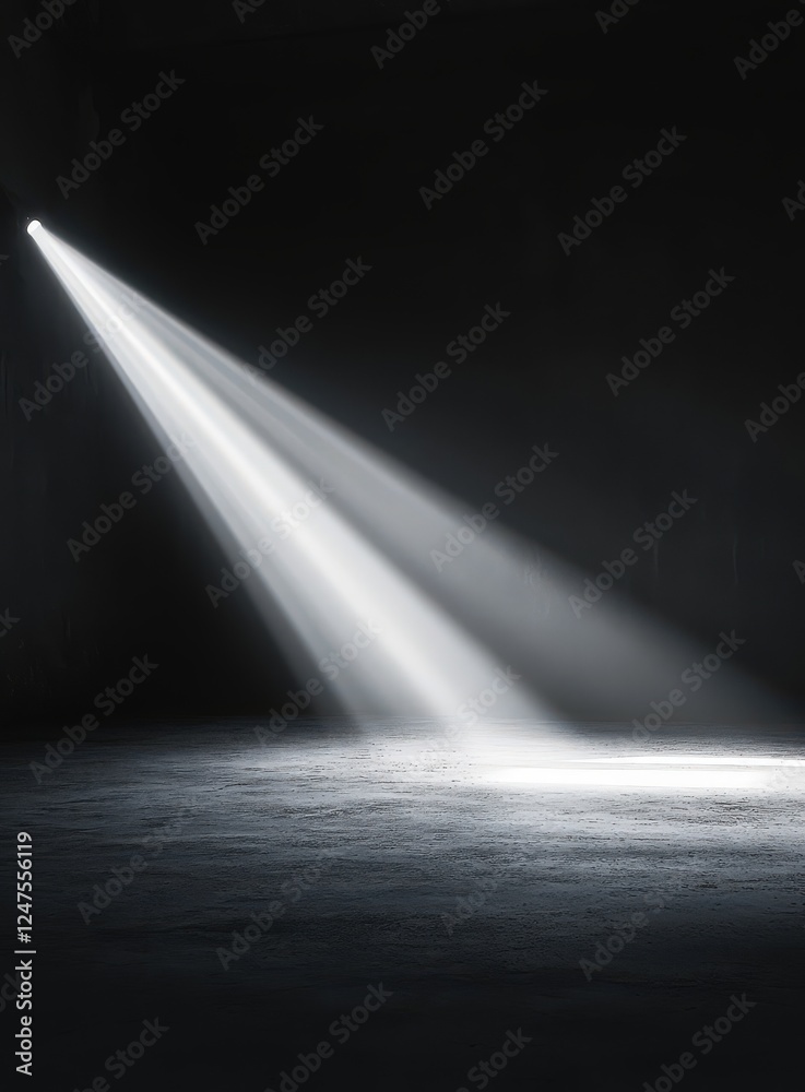 A single beam of light creates a striking spotlight effect in a dark, empty space. A single beam of light creates a striking spotlight effect in a dark, empty space.