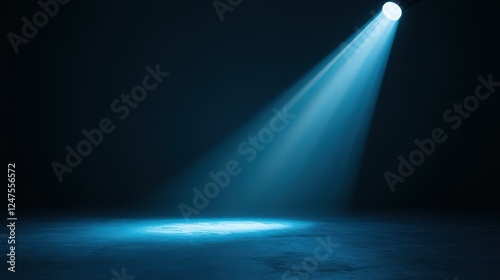 A single beam of light creates a striking spotlight effect in a dark, empty space.