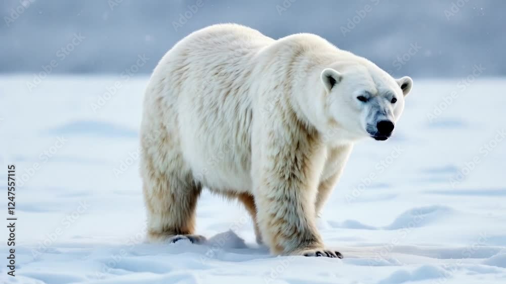 Large polar bear standing calmly on snowy Arctic tundra. Wildlife concept Large polar bear standing calmly on snowy Arctic tundra. Wildlife concept