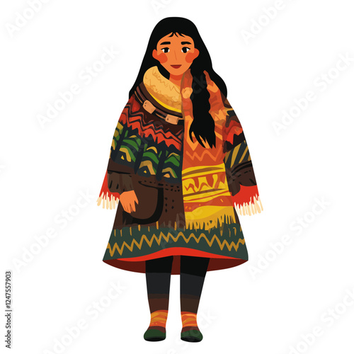 Kiribati Female Winter Fashion | Cultural Vector Illustration & Outfit Design
