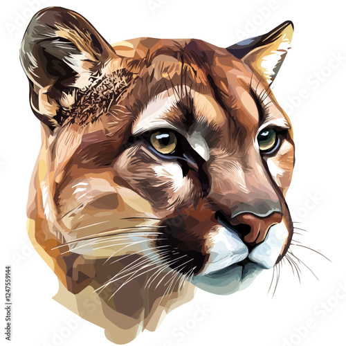 Cougar Head Vector Illustration | Majestic and Powerful Wild Cat Art  
