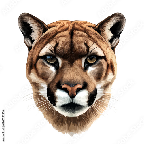 Cougar Head Vector Illustration | Majestic and Powerful Wild Cat Art  
