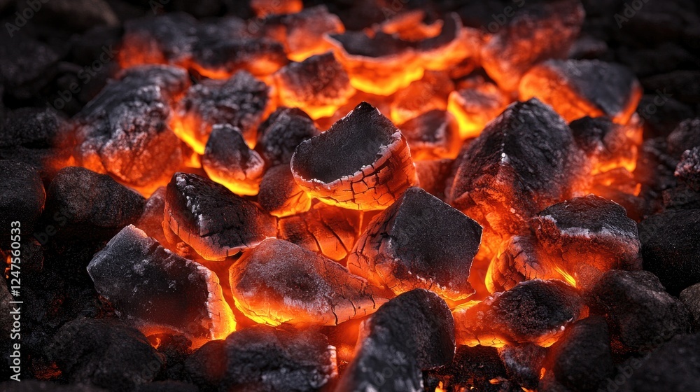 Vibrant Embers: Glowing Charcoal Briquettes Radiating Intense Heat and Energy Vibrant Embers: Glowing Charcoal Briquettes Radiating Intense Heat and Energy
