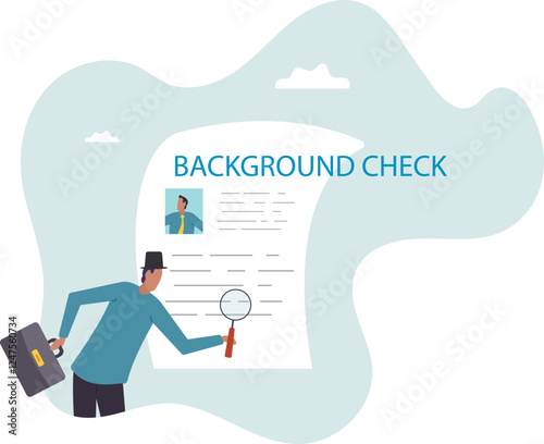 Background check for employment or recruitment, criminal or drug check on candidate or employee, work experience or career history .business concept.flat character.