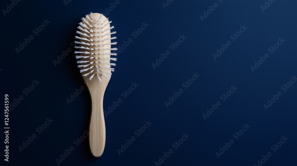 wooden hair brush for hair isolated on navy blue background wooden hair brush for hair isolated on navy blue background