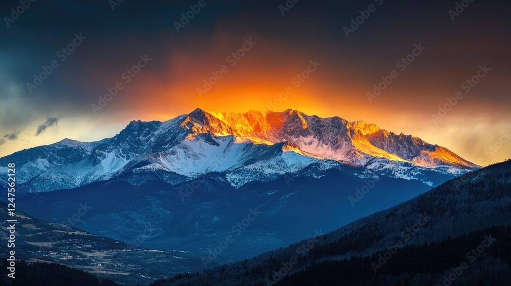 A captivating shot of a mountain range illuminated by the rising sun A captivating shot of a mountain range illuminated by the rising sun