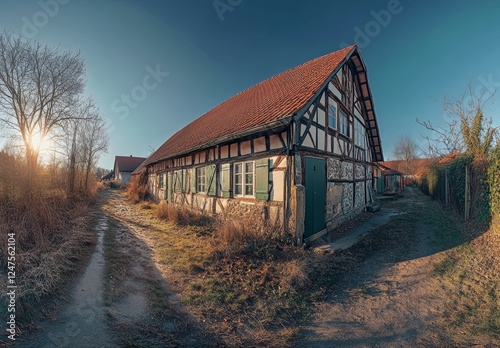 Im Dorf Stellichte, Niedersachsen, finden sich historische Bauernhöfe im Anfang der Frühlingszeit photo