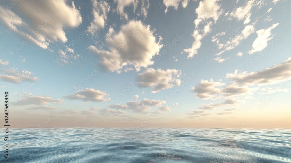 Fototapeta premium Peaceful Ocean Sunset: A Serene Seascape Under a Cloudy Sky