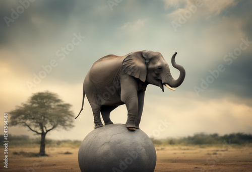 balancing ball big elephant equipoise animal illustration balloon red force mammal activity africa african background circus entertainment fun comic game happiness happy party mood icon isolated