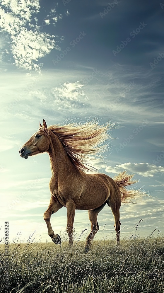 Running horse in sunlit meadow and phone background Running horse in sunlit meadow and phone background