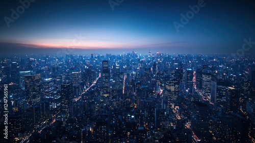 Wallpaper Mural Cityscape twilight aerial view, urban sprawl, glowing lights,  background sunset, website banner Torontodigital.ca