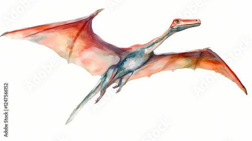 Watercolor painting flying pterodactyl dinosaur isolated on transparent background png. Gigantic Creatures. Illustration