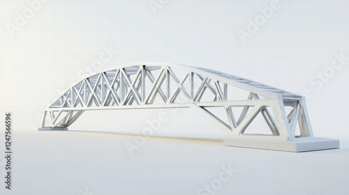 Detailed 3D render of bridge structure showcasing modern design and engineering. bridge features sleek, white framework with triangular supports, emphasizing strength and elegance