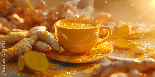 Golden Turmeric Tea: A Warm, Soothing Herbal Beverage with Nutrients and Antioxidants for Wellness, Comfort, and Healing - Organic, Aromatic, Invigorating Infusion with Traditional Spices