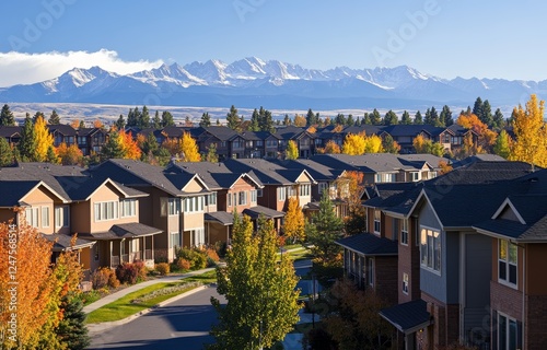 Residential Landscape in Colorado. Centennial, Colorado - An autumn panorama of the Denver Metro Area, with the backdrop of the Front Range mountains.