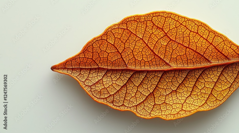 Obraz premium Close-up autumn leaf veins, white background, nature detail, website design
