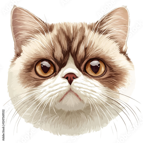 Exotic Shorthair Cat Head Vector Illustration | Cute and Playful Cat Art  
