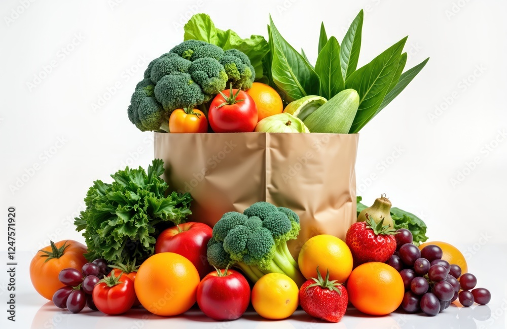 Colorful heap of fresh fruits, vegetables in paper bag. Healthy food concept. Assortment of colorful produce. Organic, natural ingredients. Fresh fruits, vegetables concept. Ideal for healthy diet, Colorful heap of fresh fruits, vegetables in paper bag. Healthy food concept. Assortment of colorful produce. Organic, natural ingredients. Fresh fruits, vegetables concept. Ideal for healthy diet,