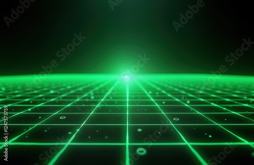 Wallpaper Mural Abstract tech grid pattern. Neon green glowing laser lines form grid on dark background. Bright center creates spotlight effect. Futuristic energy display. Digital matrix. Glowing light beams. Modern Torontodigital.ca
