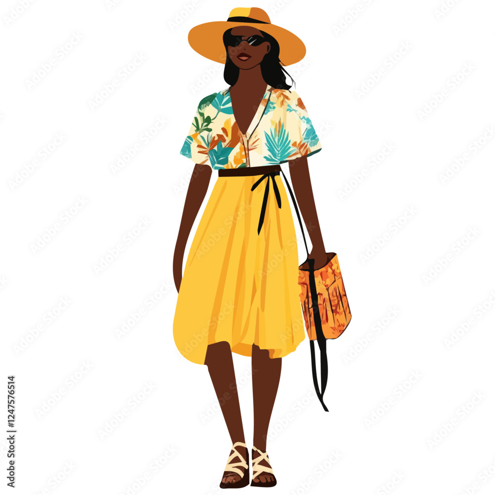 Fototapeta premium Sao Tome and Principe Woman Summer Clothes Vector Illustration | Light and Chic Seasonal Fashion Artwork 