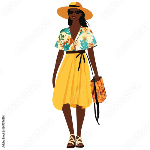 Sao Tome and Principe Woman Summer Clothes Vector Illustration | Light and Chic Seasonal Fashion Artwork  
