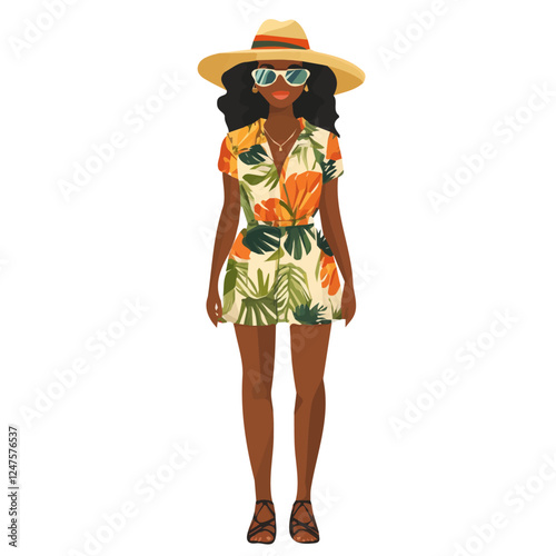 Sao Tome and Principe Woman Summer Clothes Vector Illustration | Light and Chic Seasonal Fashion Artwork  
