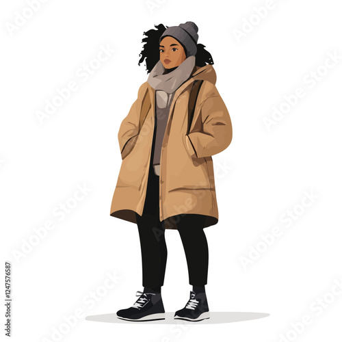 Sao Tome and Principe Woman Winter Clothes Vector Illustration | Warm and Stylish Seasonal Fashion Artwork  
