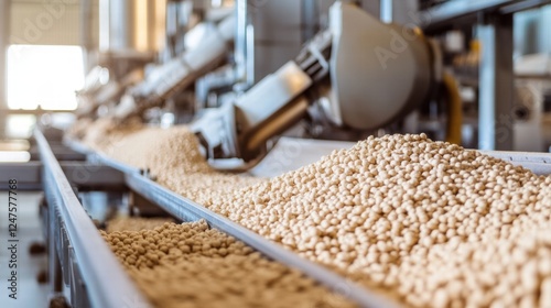 Industrial Production Line with Seeds on Conveyor Belts in Factory