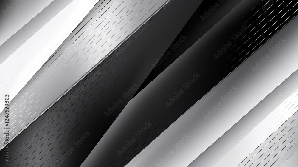 Obraz premium Black white light gray silver abstract pattern background. Geometric shape. Line stripe corner angle facet triangle fold. Color gradient.