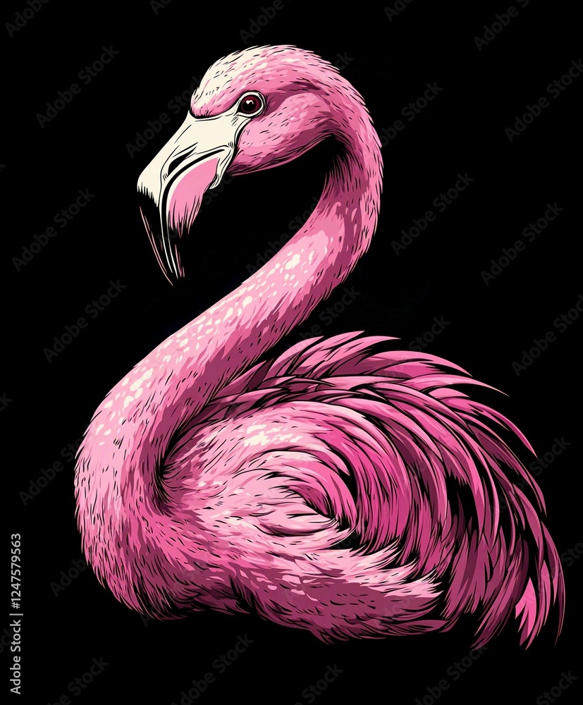 Fototapeta premium Elegant Flamingo and Swan Portrait by the Serene Lake in Nature's Beauty