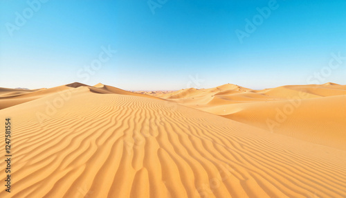 Desert landscape with sand dunes and clear blue sky