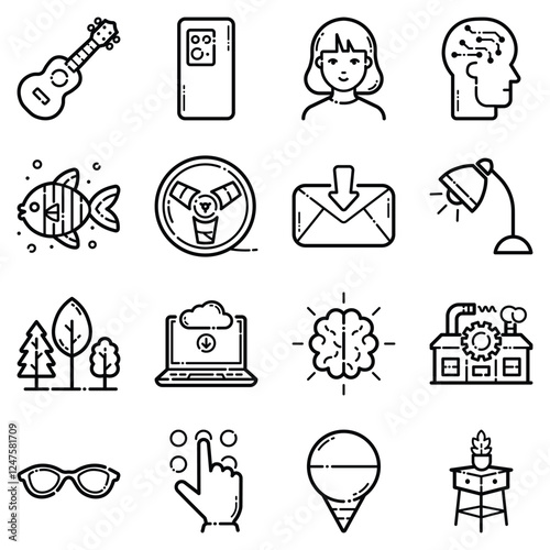 Essential Flat Icon Set Isolated On White Background