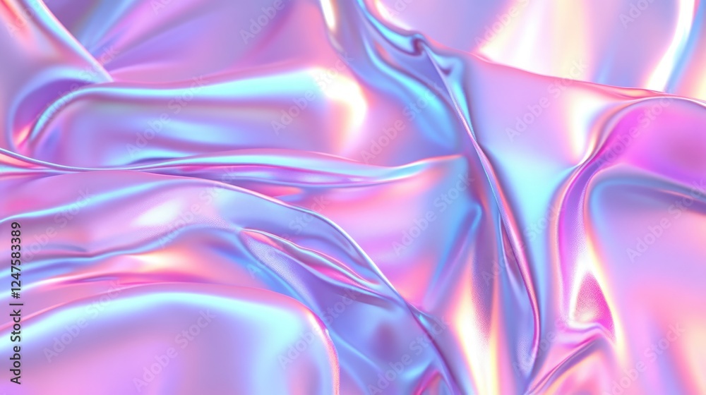 Fototapeta premium A smooth, iridescent fabric with pastel colors, creating a dreamy, soft texture.