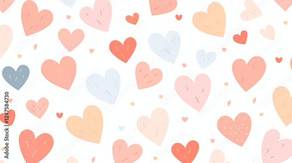 Cute seamless pattern with colorful hand drawn hearts. Valentine's Day, Mother's Day and Women's Day. Cute seamless pattern with colorful hand drawn hearts. Valentine's Day, Mother's Day and Women's Day.