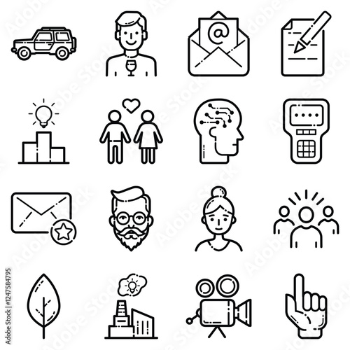 Essential Flat Icon Set Isolated On White Background