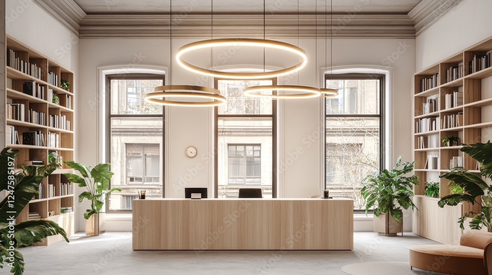 Fototapeta premium A professional shot of a modern, bright, and clean office with a stylish and minimalist design