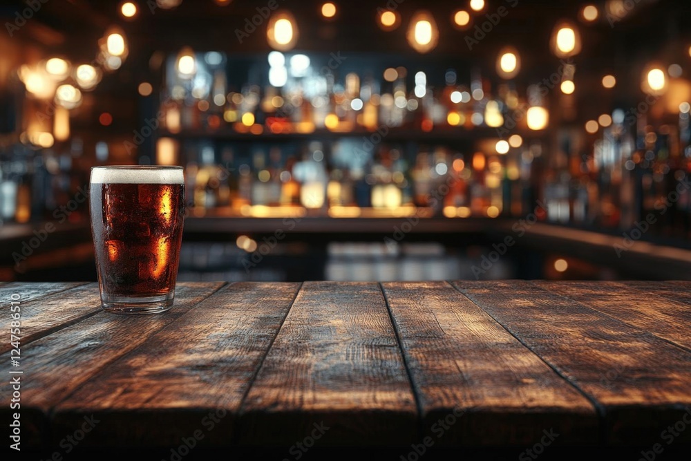 Dark Bar Counter With Drink On Wooden Table Dark Bar Counter With Drink On Wooden Table