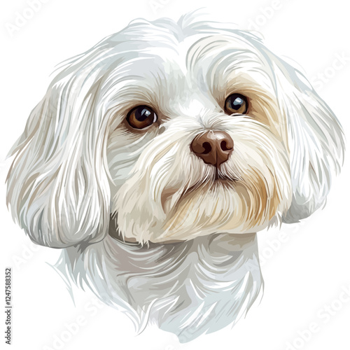 Maltese Head Vector Illustration | Elegant Toy Dog Artwork for Logos & Prints  
