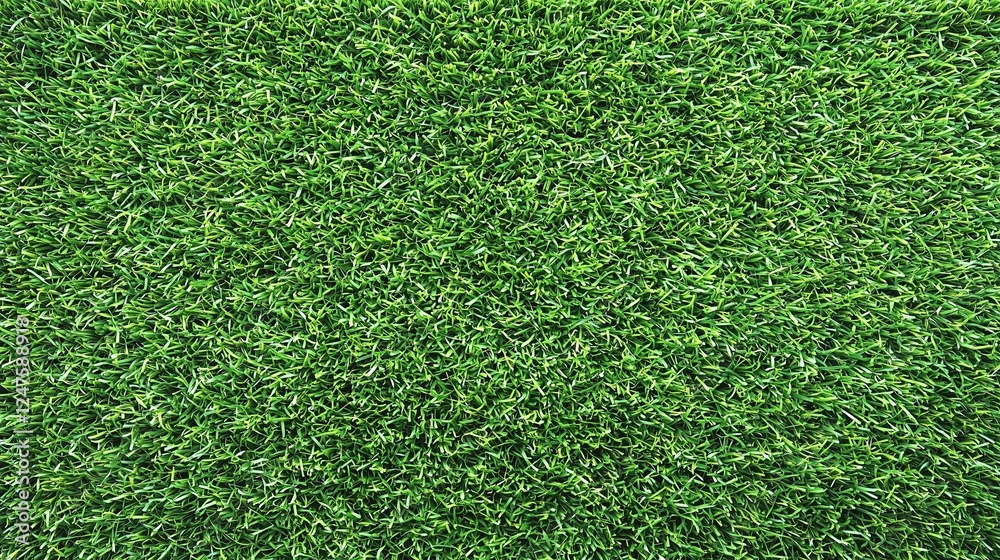 Obraz premium A close-up view of lush, artificial green grass, perfect for landscaping or sports fields.