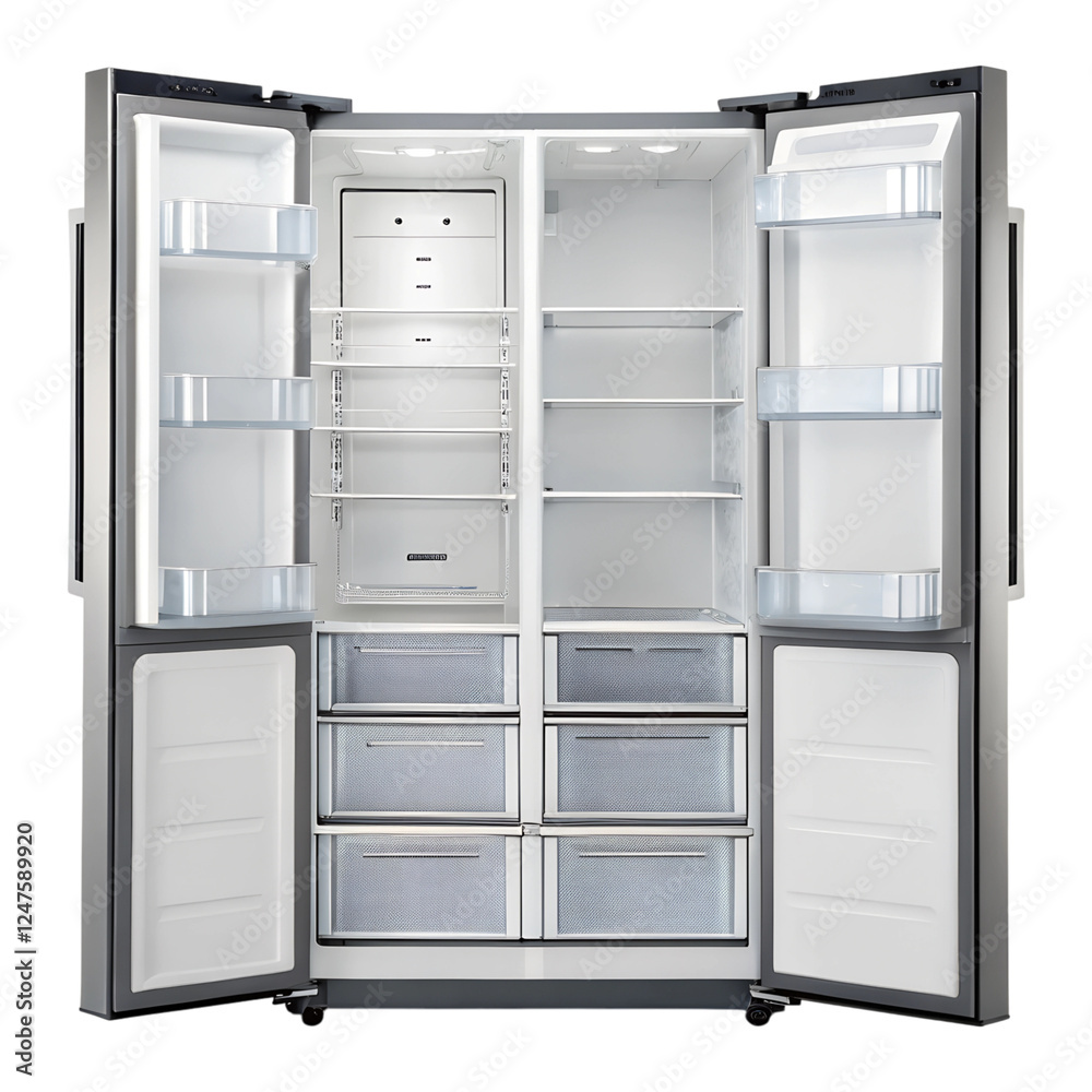 Showcasing modern open smart refrigerators innovative kitchen appliance concepts, isolated on white or transparent background Showcasing modern open smart refrigerators innovative kitchen appliance concepts, isolated on white or transparent background