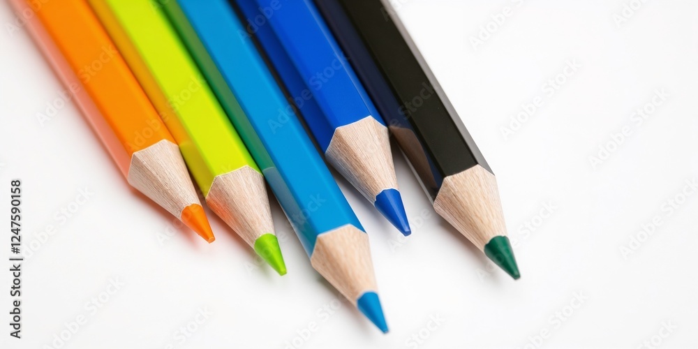 Fototapeta premium Colored pencils arranged on a white background